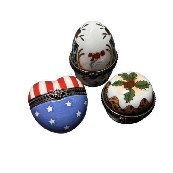 The Unbranded Brand Other - Vtg Miniature Porcelain Hinged Trinket Boxes Heart Egg Christmas Pudding Mini
